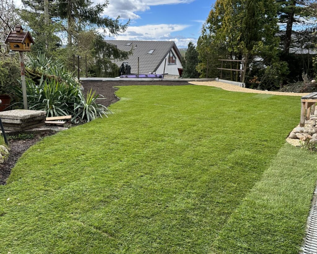 Schöner Garten mit Rollrasen